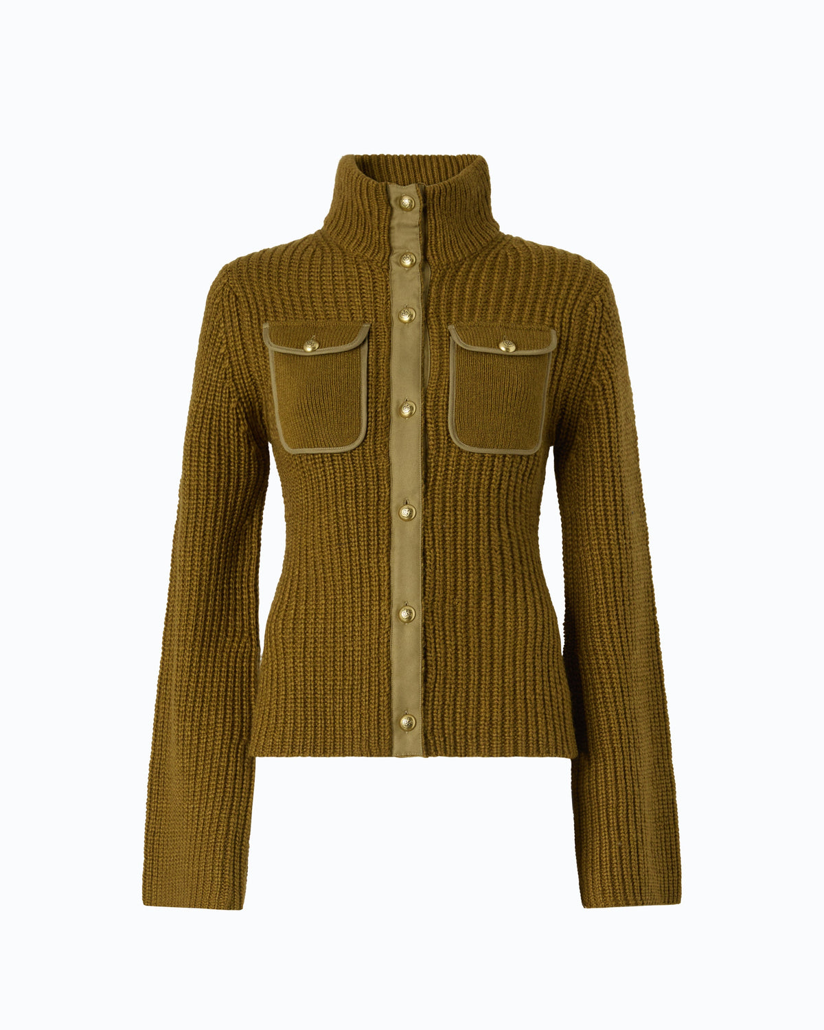 Cardigan Canelado com Bolsos – Pinko - Verde Lizard
