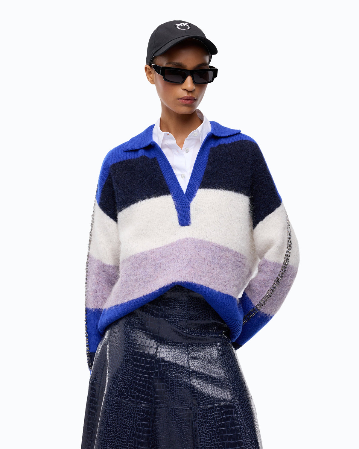 Camisola às Riscas em Mistura de Alpaca Azul e Roxo – Pinko - Azul/Roxo