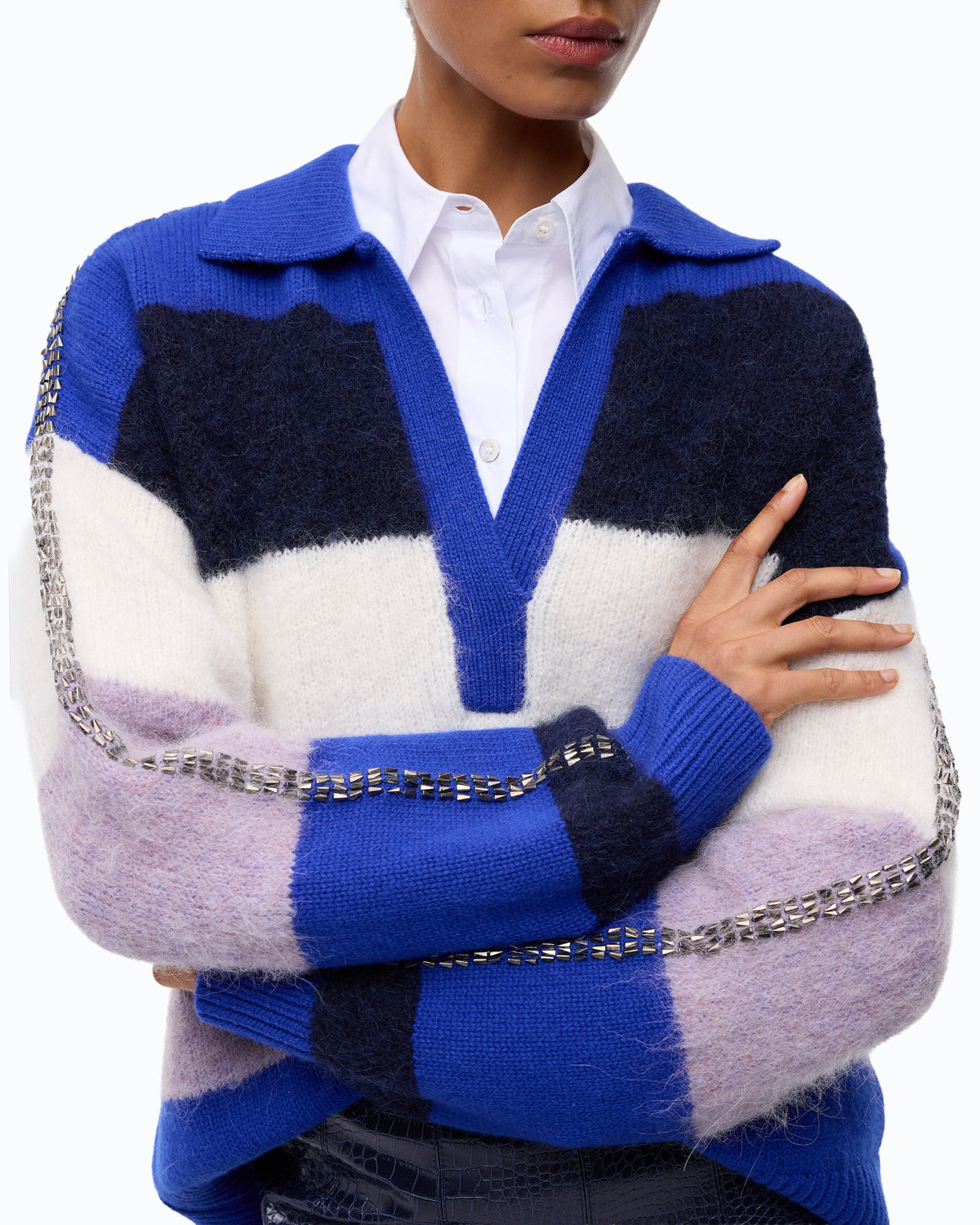 Camisola às Riscas em Mistura de Alpaca Azul e Roxo – Pinko - Azul/Roxo