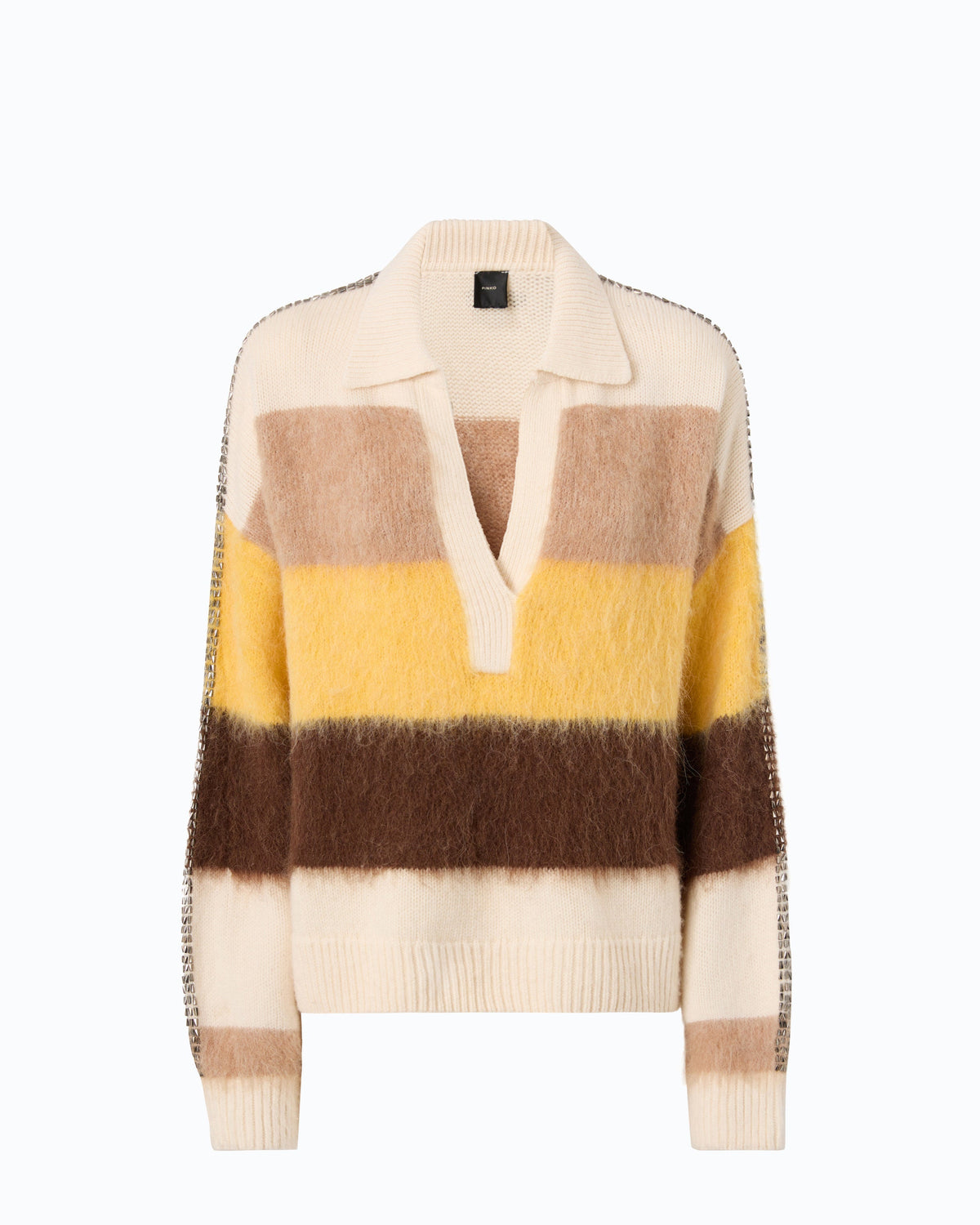 Camisola às Riscas em Mistura de Alpaca – Pinko - Branco/Castanho/Amarelo