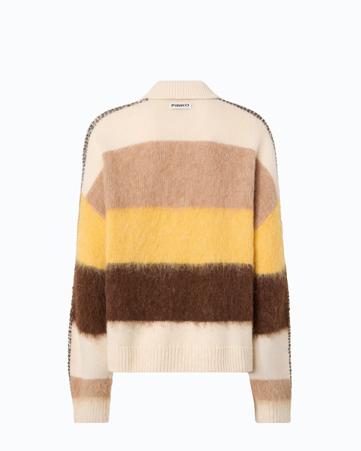 Camisola às Riscas em Mistura de Alpaca – Pinko - Branco/Castanho/Amarelo