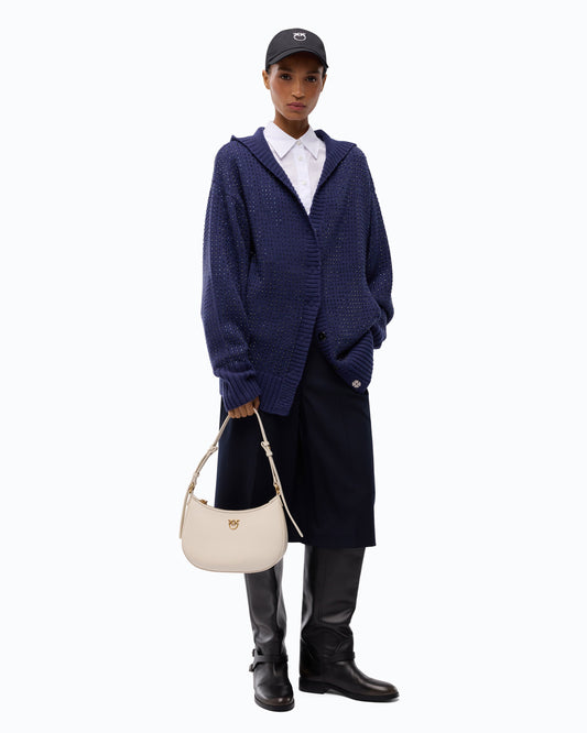 Cardigan com Capuz em Lã e Strass – Pinko - Azul Nautical