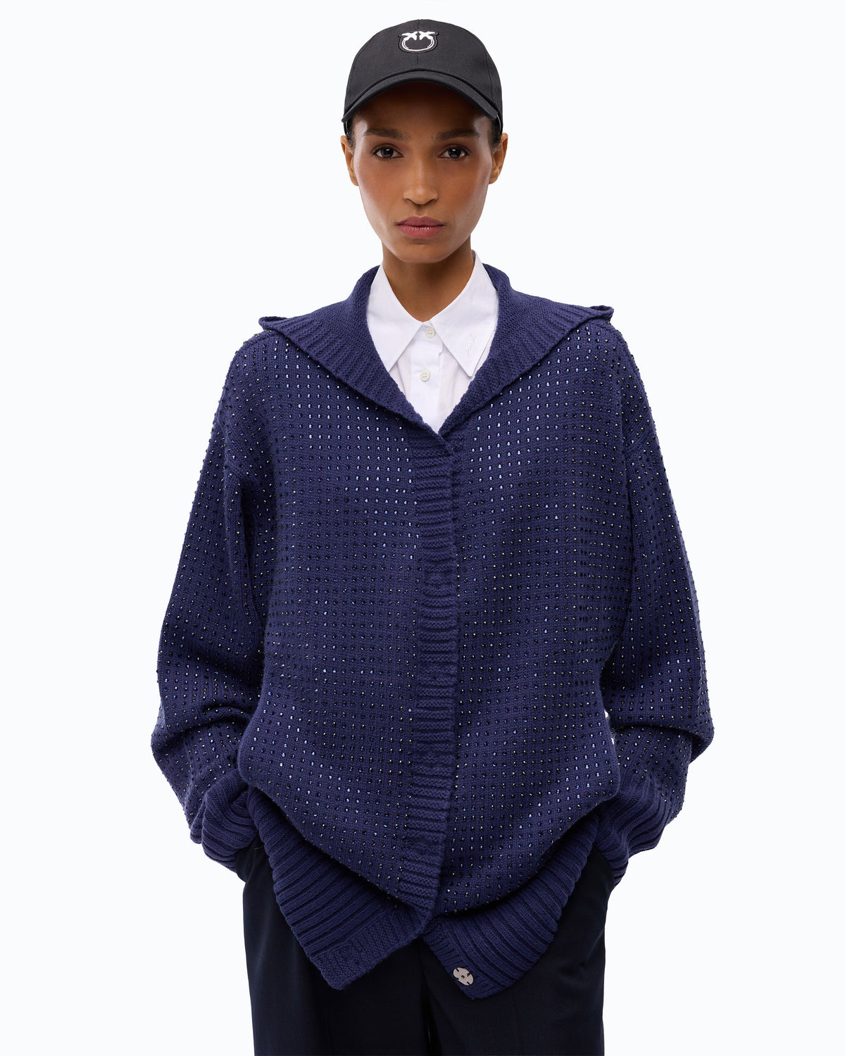 Cardigan com Capuz em Lã e Strass – Pinko - Azul Nautical