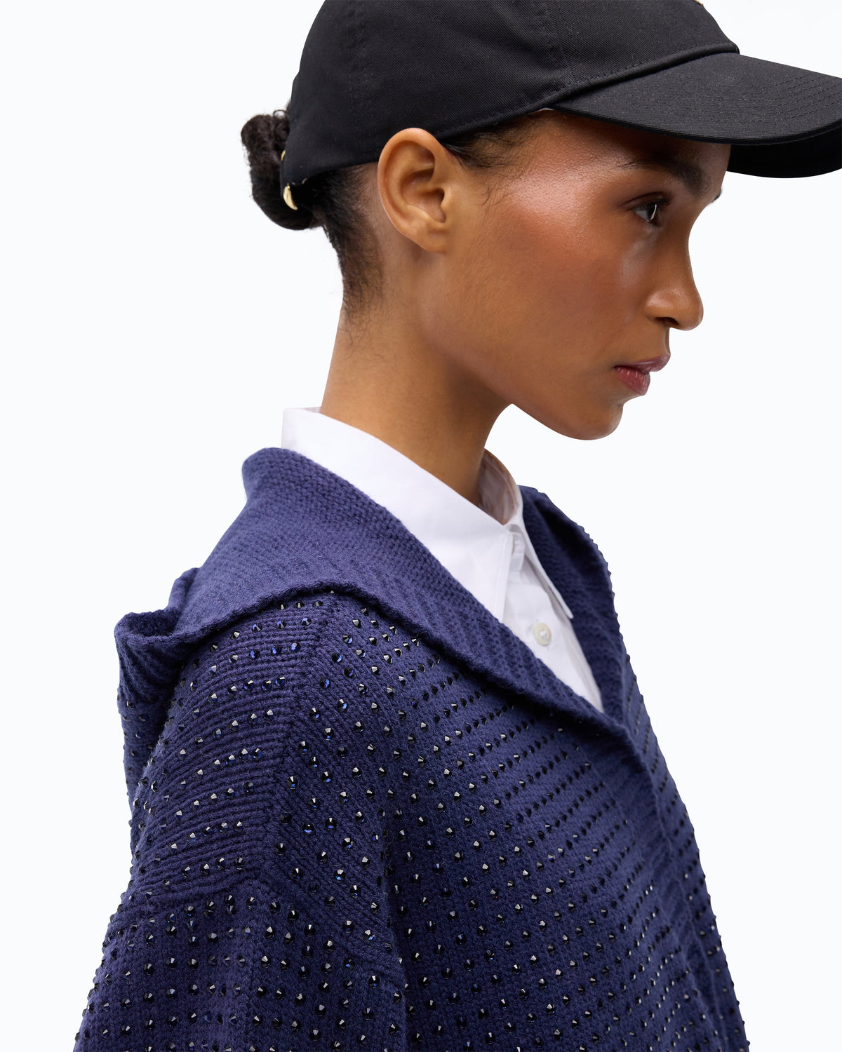 Cardigan com Capuz em Lã e Strass – Pinko - Azul Nautical