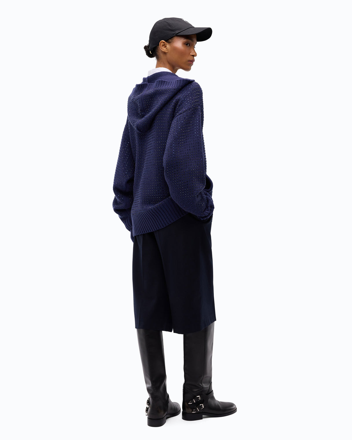 Cardigan com Capuz em Lã e Strass – Pinko - Azul Nautical