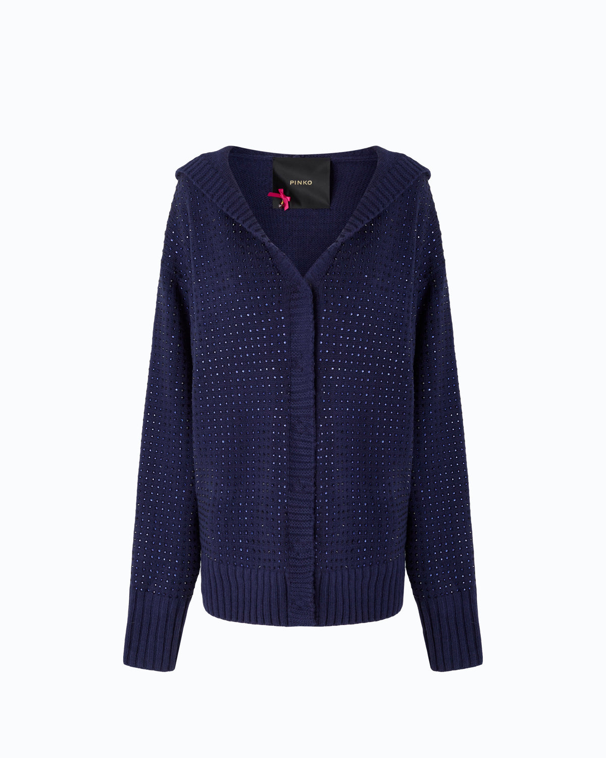Cardigan com Capuz em Lã e Strass – Pinko - Azul Nautical
