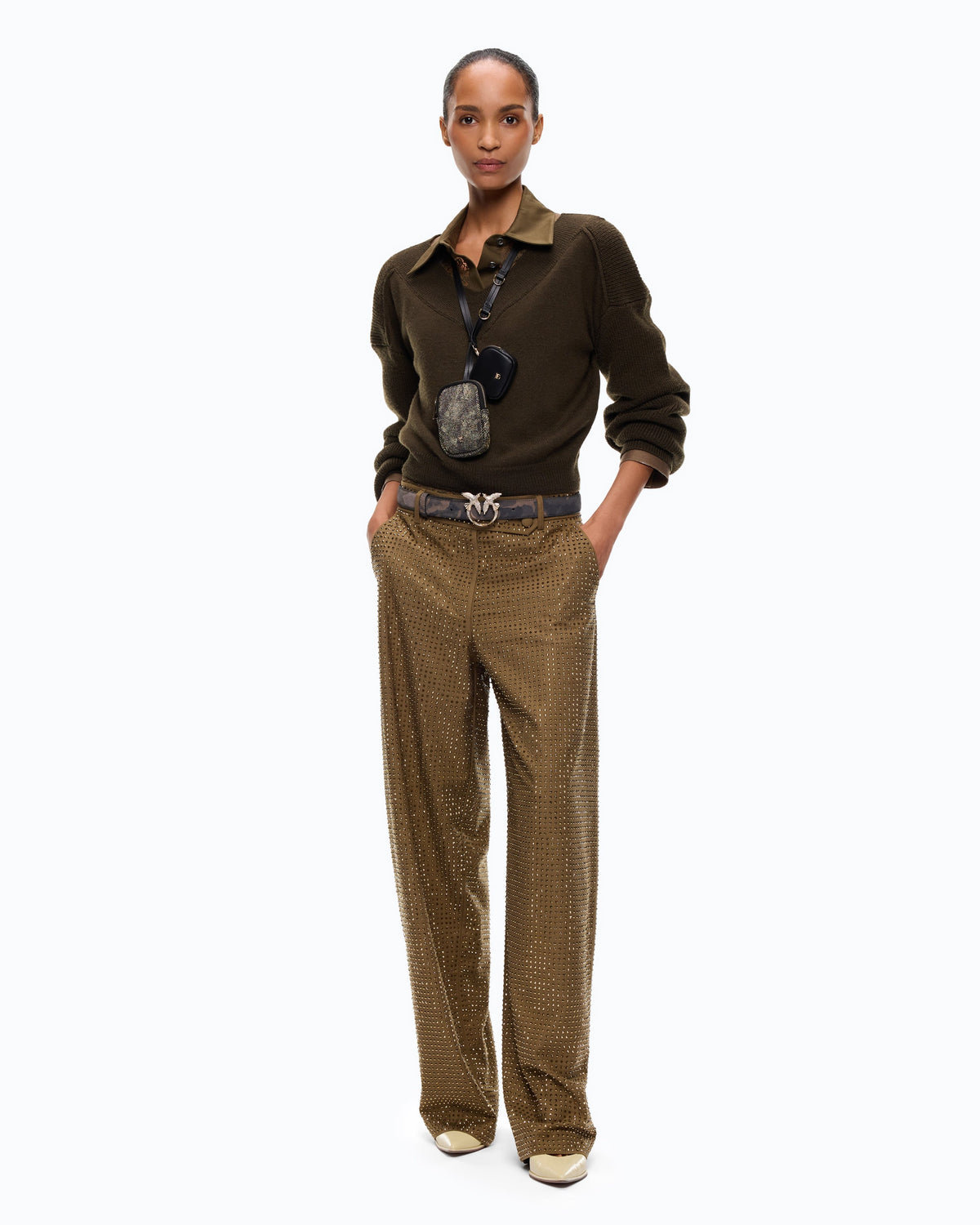Camisola Cropped em Lã com Mangas Balão – Pinko - Forest Night