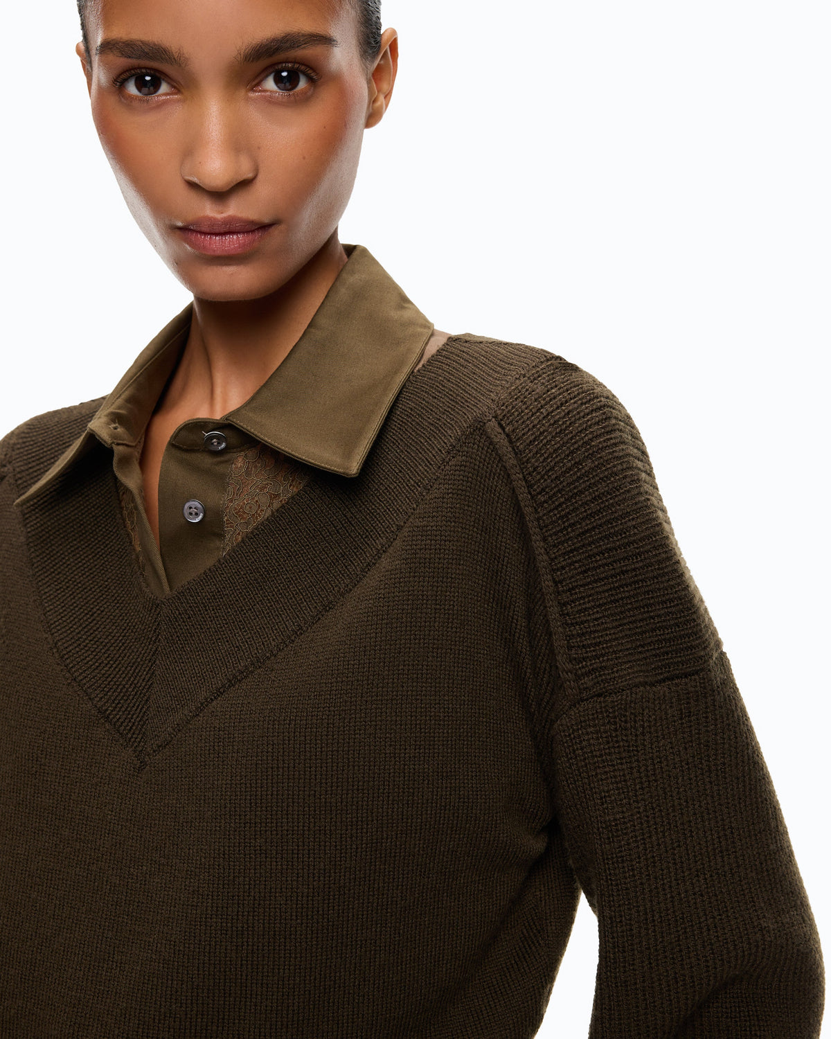 Camisola Cropped em Lã com Mangas Balão – Pinko - Forest Night
