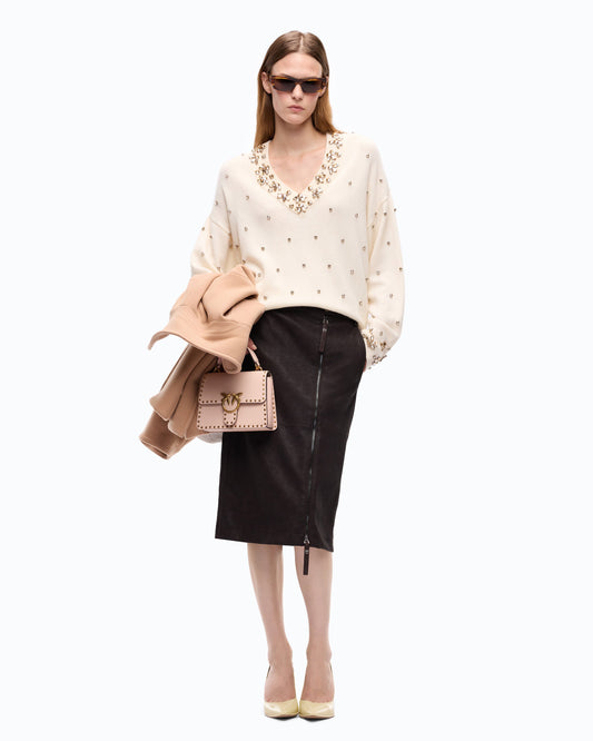Camisola de Lã e Caxemira com Aplicações Joia – Pinko - Branco Purity