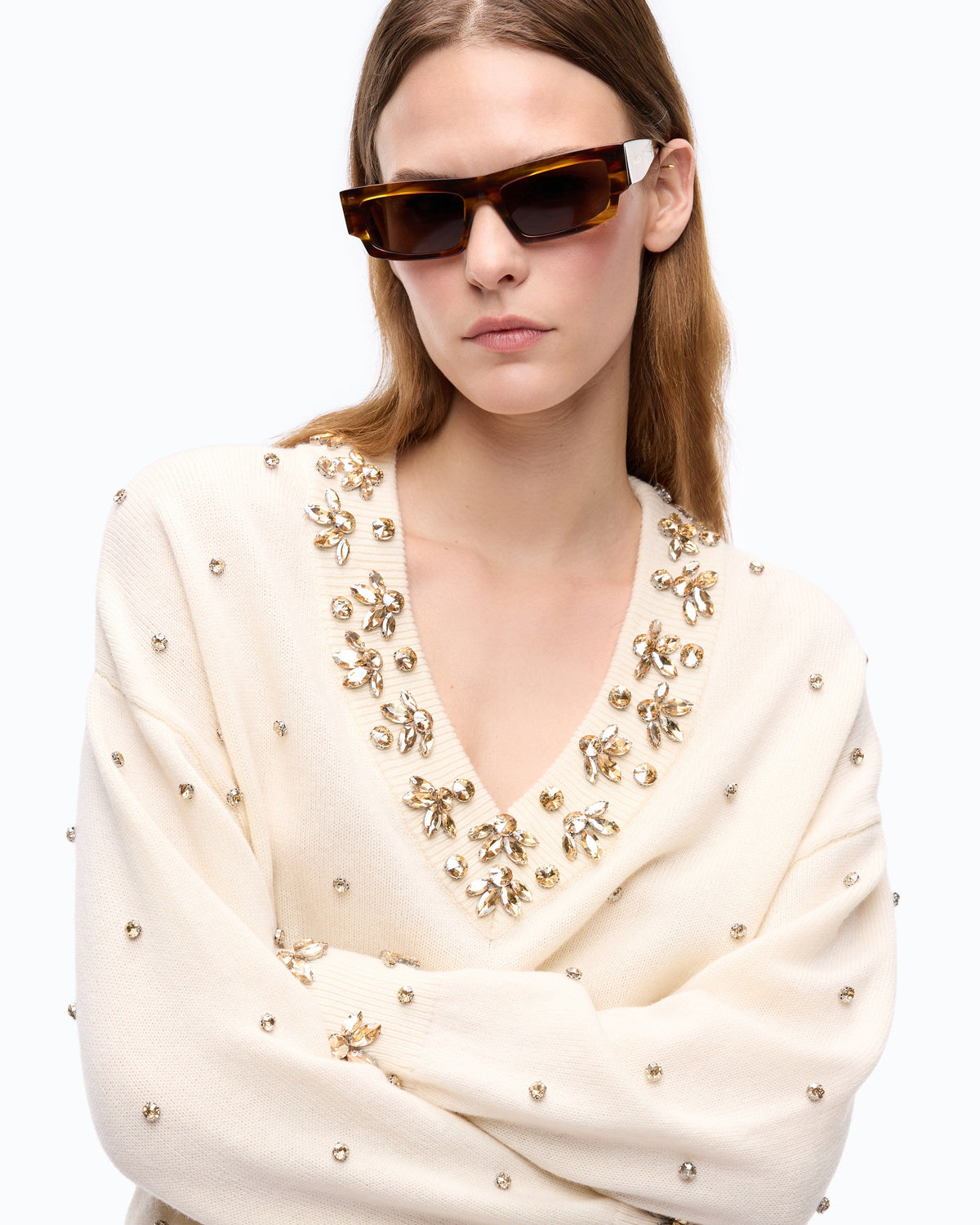 Camisola de Lã e Caxemira com Aplicações Joia – Pinko - Branco Purity