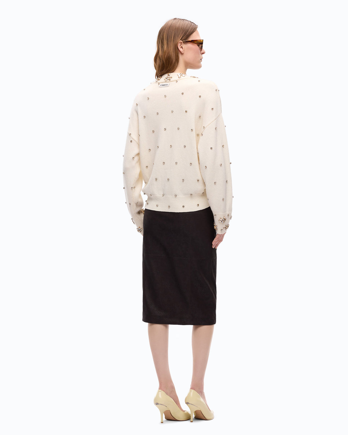 Camisola de Lã e Caxemira com Aplicações Joia – Pinko - Branco Purity