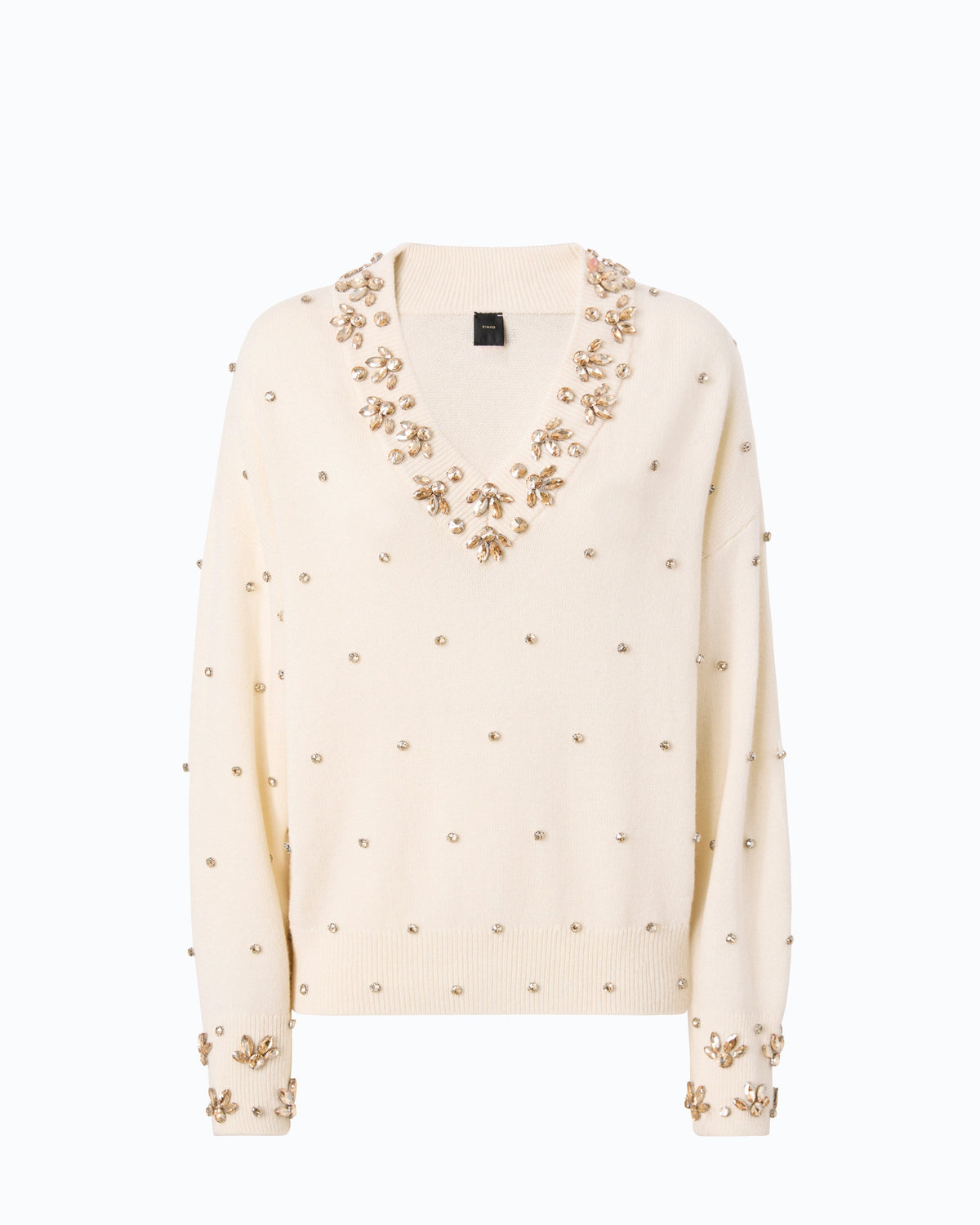 Camisola de Lã e Caxemira com Aplicações Joia – Pinko - Branco Purity