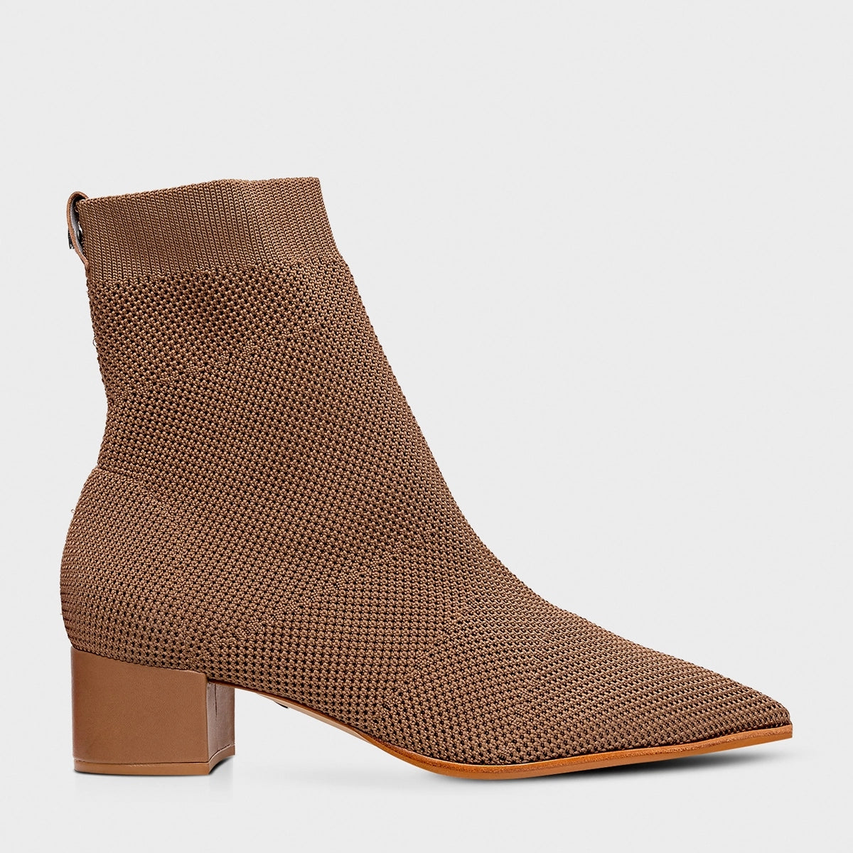 Bota Meia Salto Bloco Knit Marrom Honey - Carrano