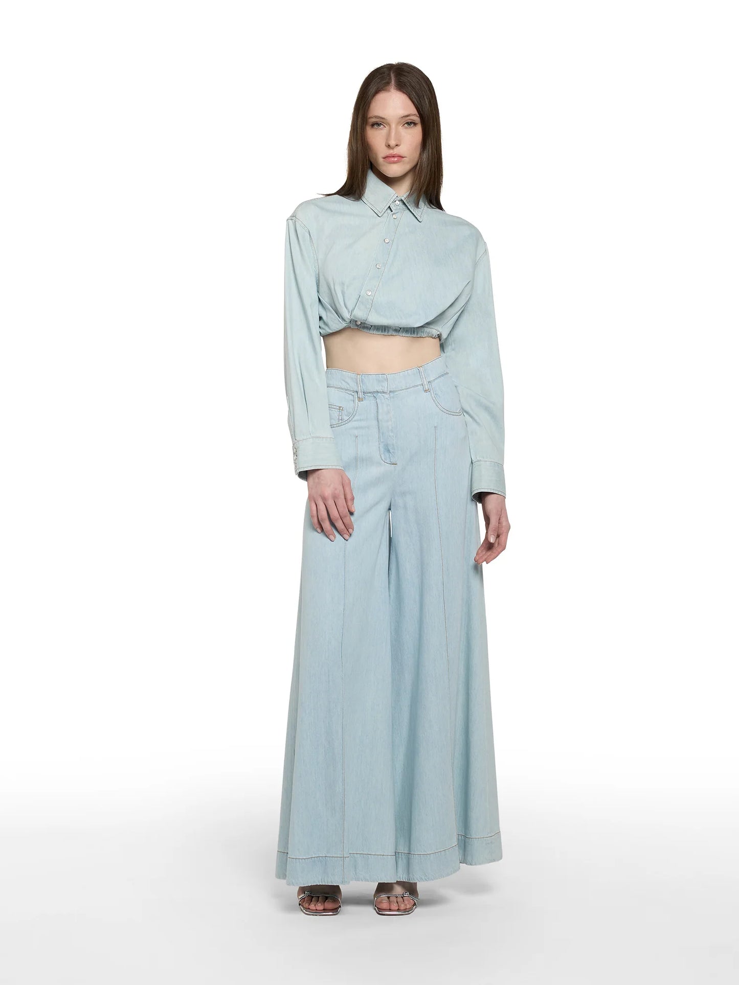 Camisa Cropped em Denim Leve – Simona Corsellini