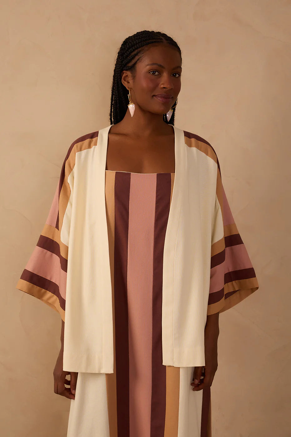 Kimono de Linho Aberto Bordado Multicolorido – Dress To