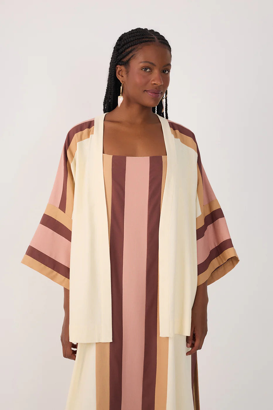Kimono de Linho Aberto Bordado Multicolorido – Dress To