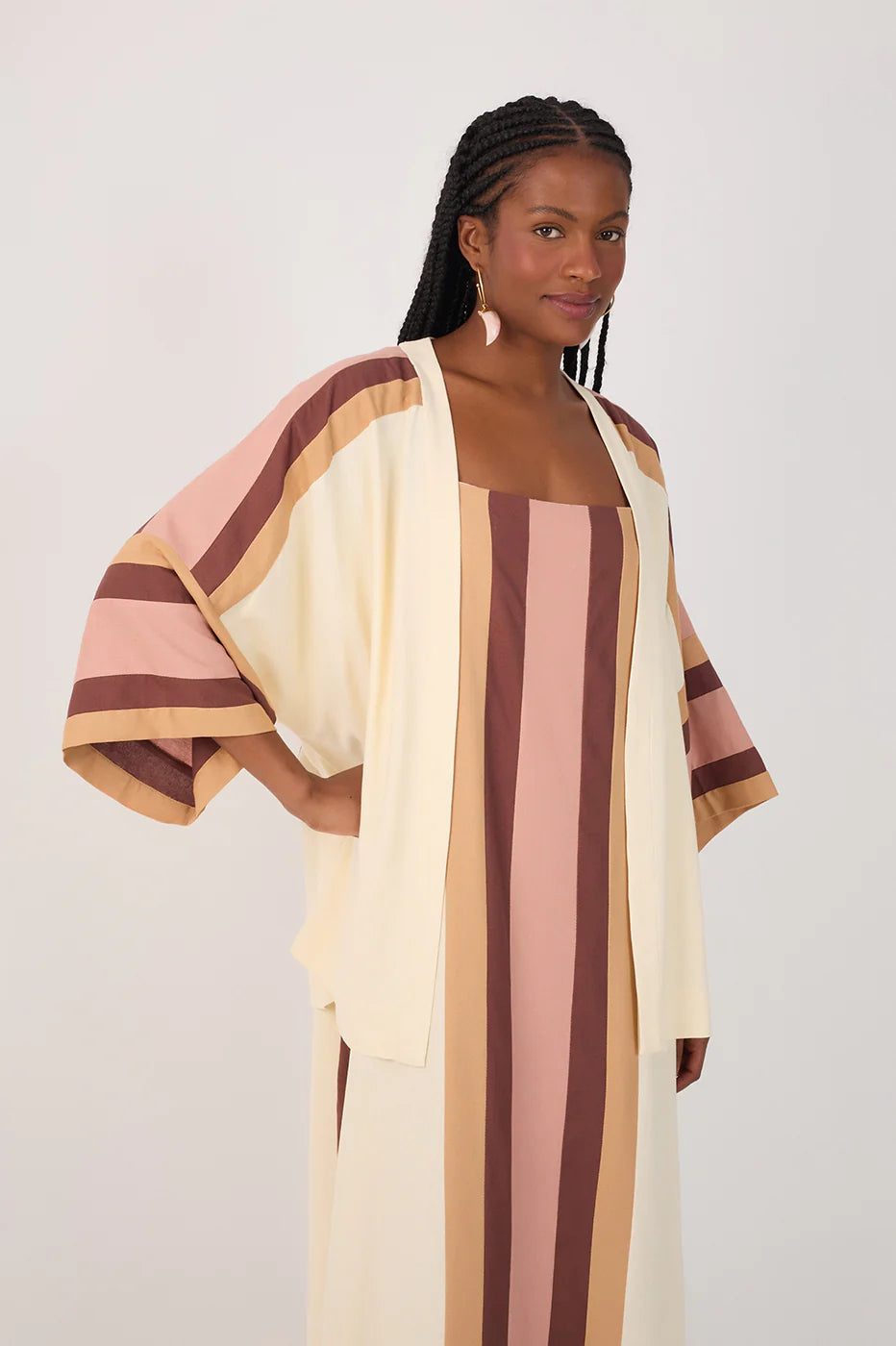 Kimono de Linho Aberto Bordado Multicolorido – Dress To