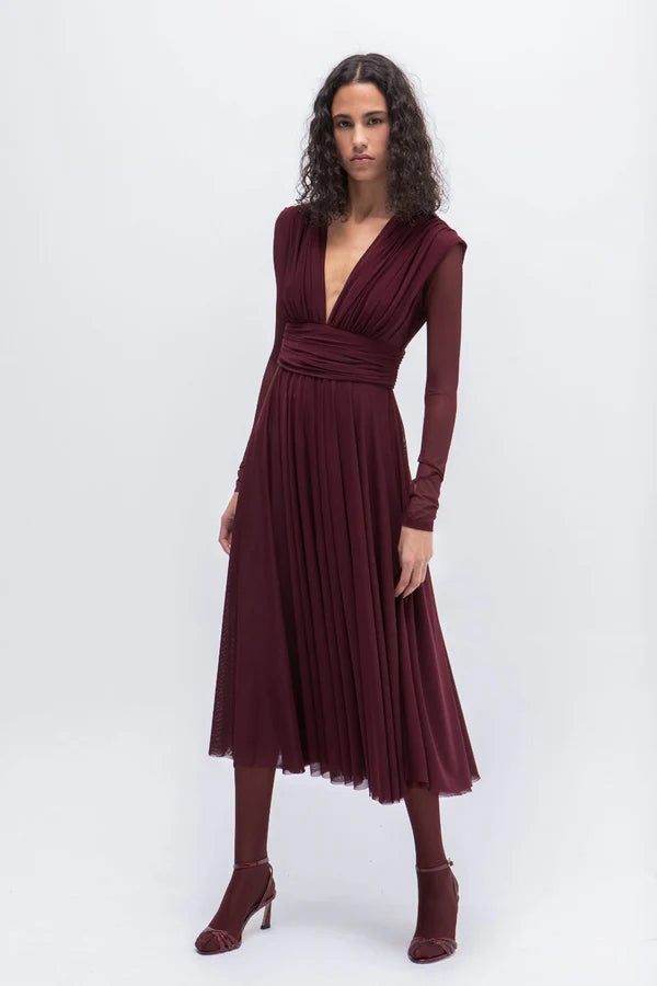 Vestido Midi Tull Burdeos - Masavi