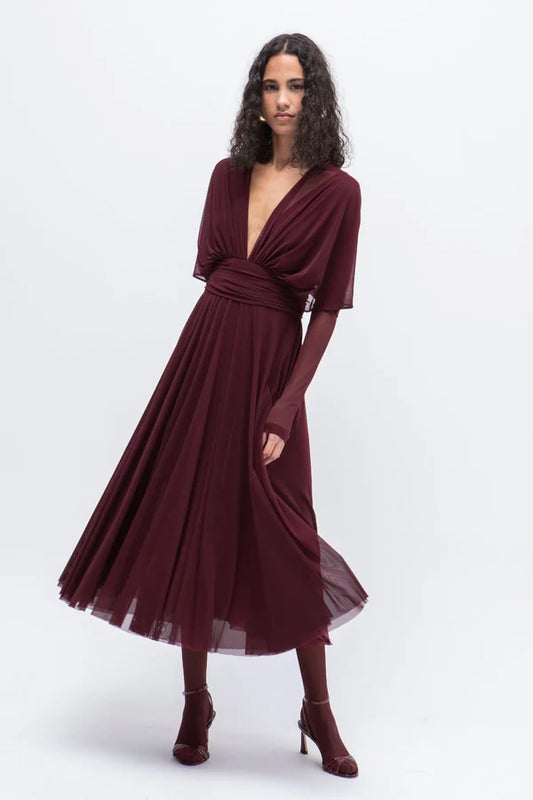 Vestido Midi Tull Burdeos - Masavi