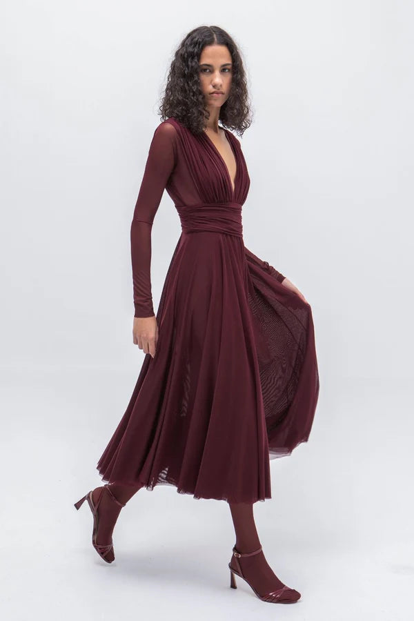 Vestido Midi Tull Burdeos - Masavi
