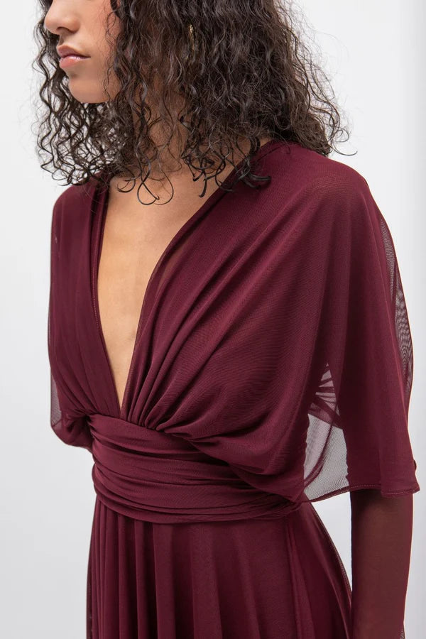 Vestido Midi Tull Burdeos - Masavi