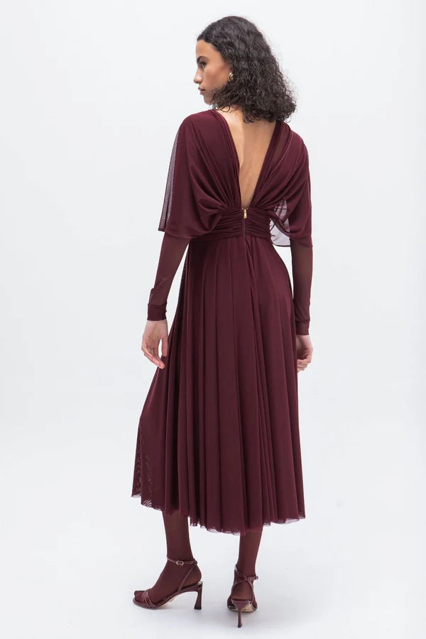 Vestido Midi Tull Burdeos - Masavi