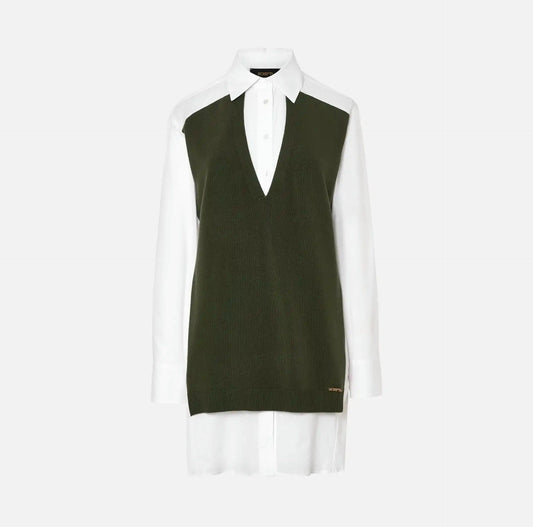 Blusa Com Colarinho De Abas e Detalhe de Malha - Scripta