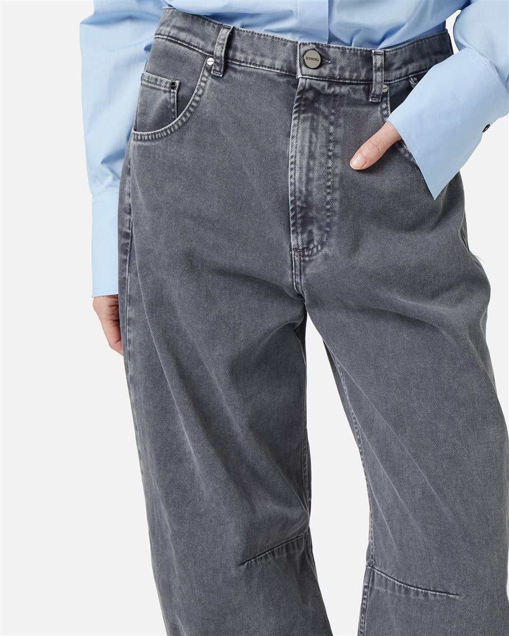 Calças Barrel Fit em Denim Cinza-Escuro Marmorizado – Iceberg