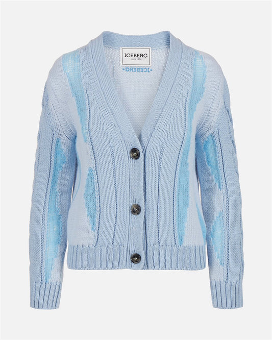 Camisola Azul-Claro em Lã Merino com Decote em V – Iceberg