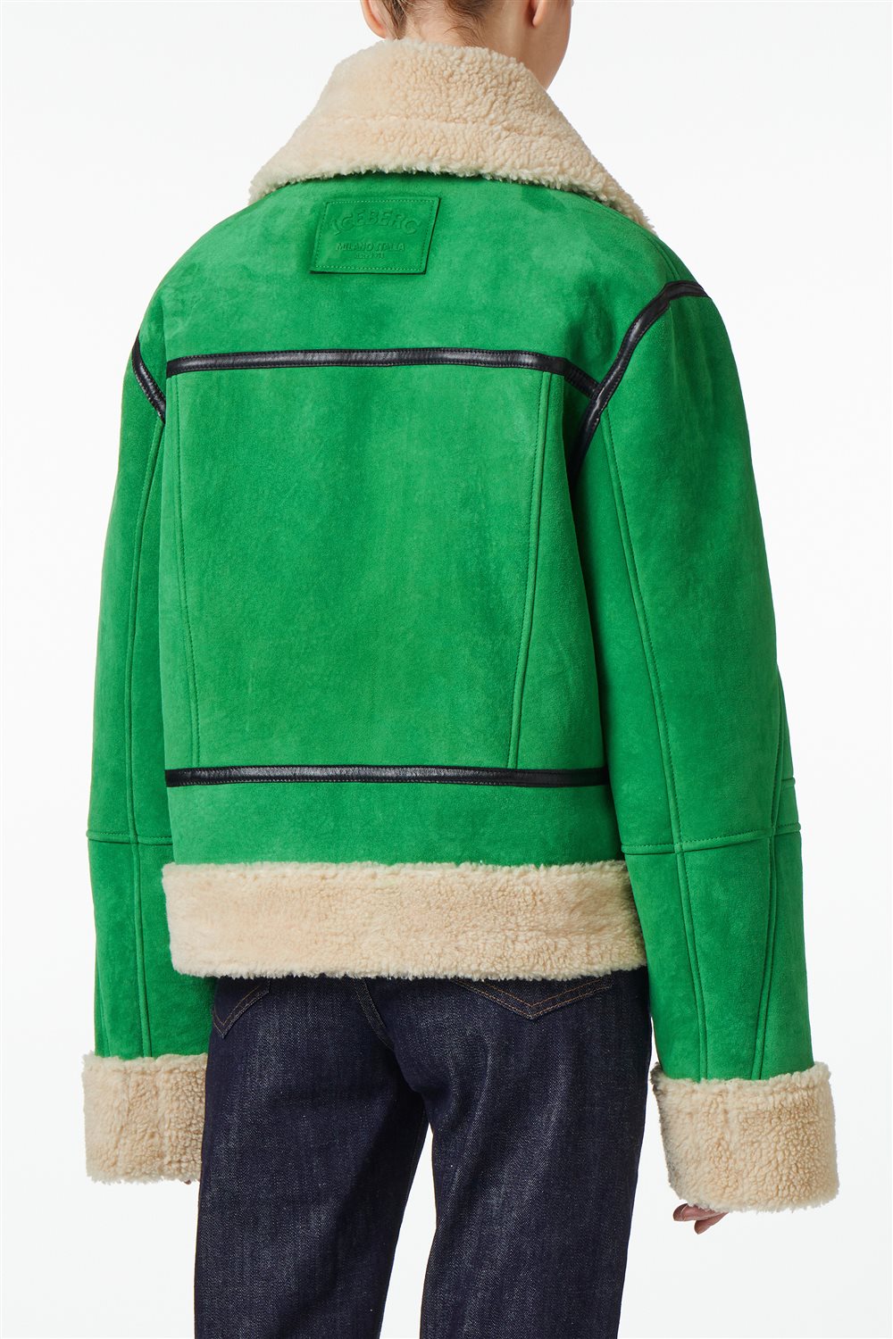 Casaco Oversized em Camurça Verde-Lattuga com Acabamentos em Pele – Iceberg