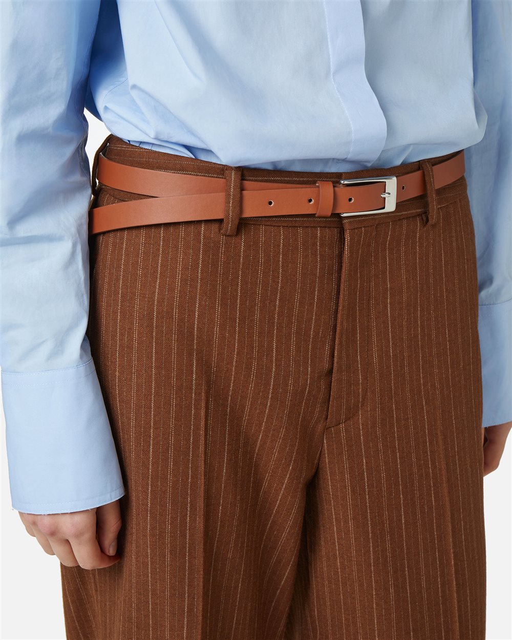 Cinto Slim em Pele Nappa Hazelnut ou Preto com Fivela e Logótipo Interior – Iceberg