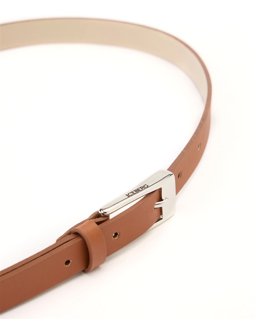 Cinto Slim em Pele Nappa Hazelnut ou Preto com Fivela e Logótipo Interior – Iceberg