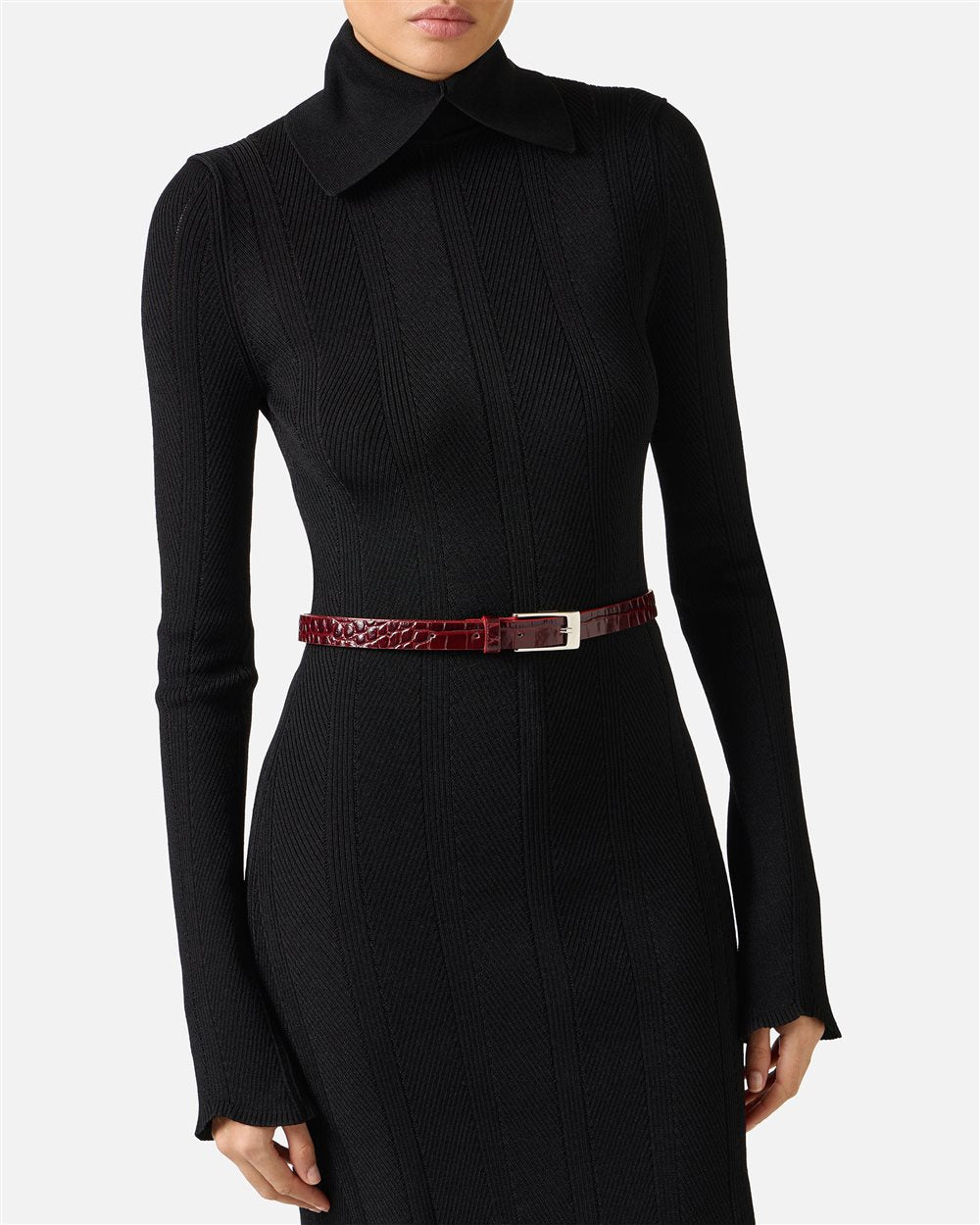 Cinto em Pele Nappa Burgundy com Fivela Metálica "I" – Iceberg