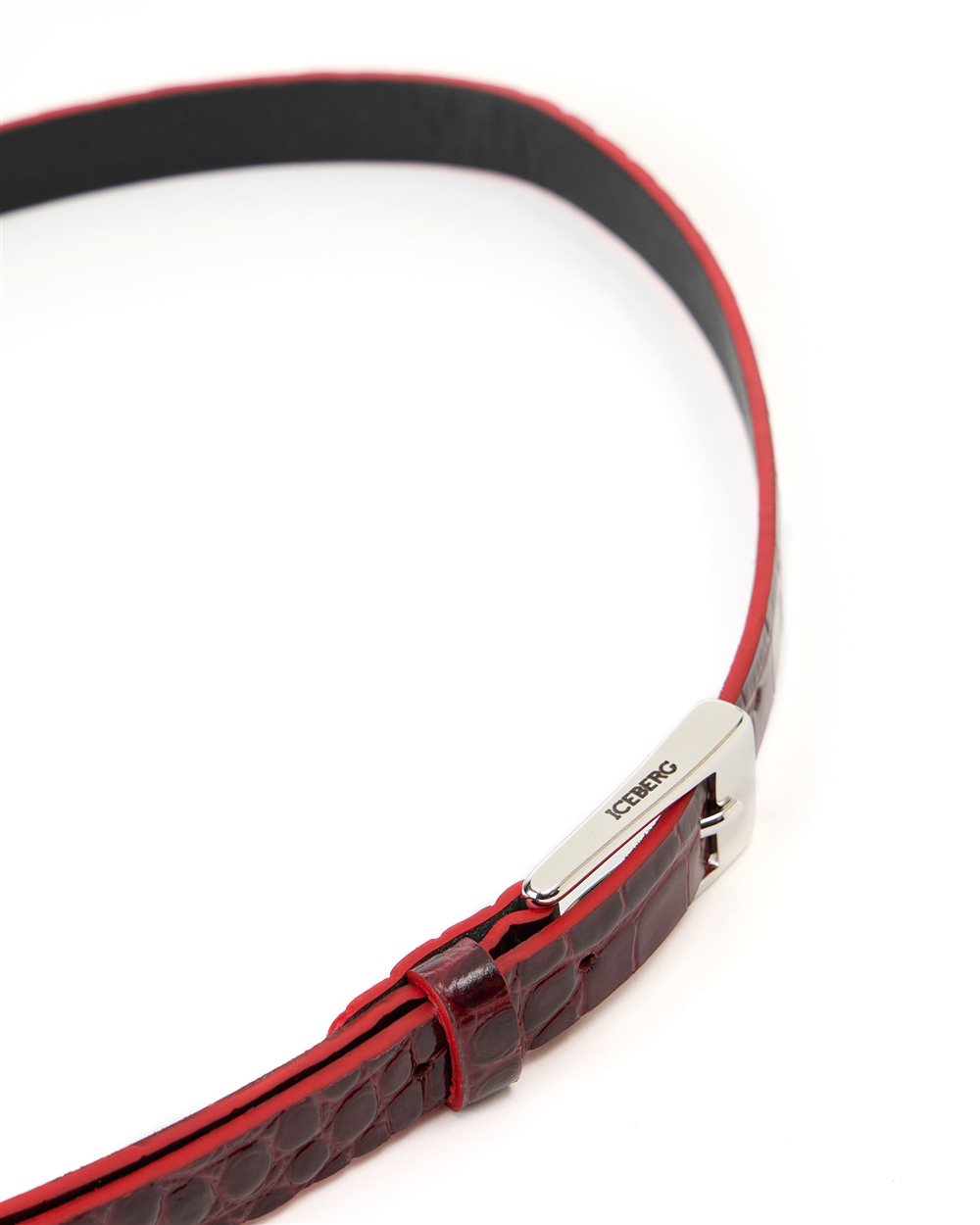 Cinto em Pele Nappa Burgundy com Fivela Metálica "I" – Iceberg