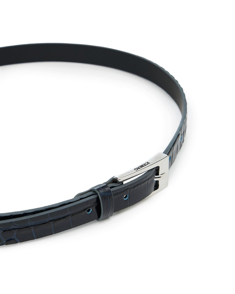 Cinto em Pele Nappa Azul com Fivela Metálica Logótipo "I" – Iceberg