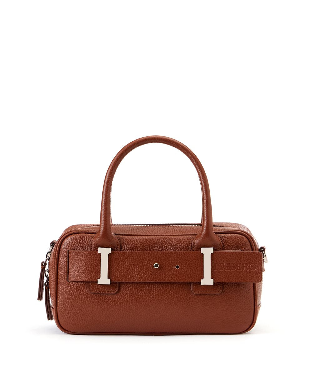 Bolsa de Ombro em Pele Hazelnut "Prince" com Fivelas Logótipo "I" – Iceberg