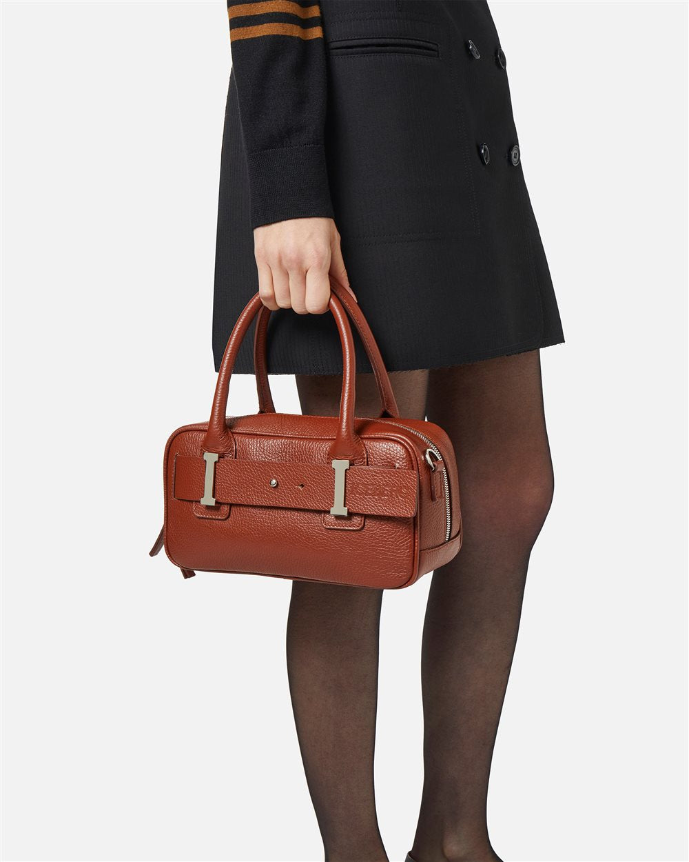 Bolsa de Ombro em Pele Hazelnut "Prince" com Fivelas Logótipo "I" – Iceberg