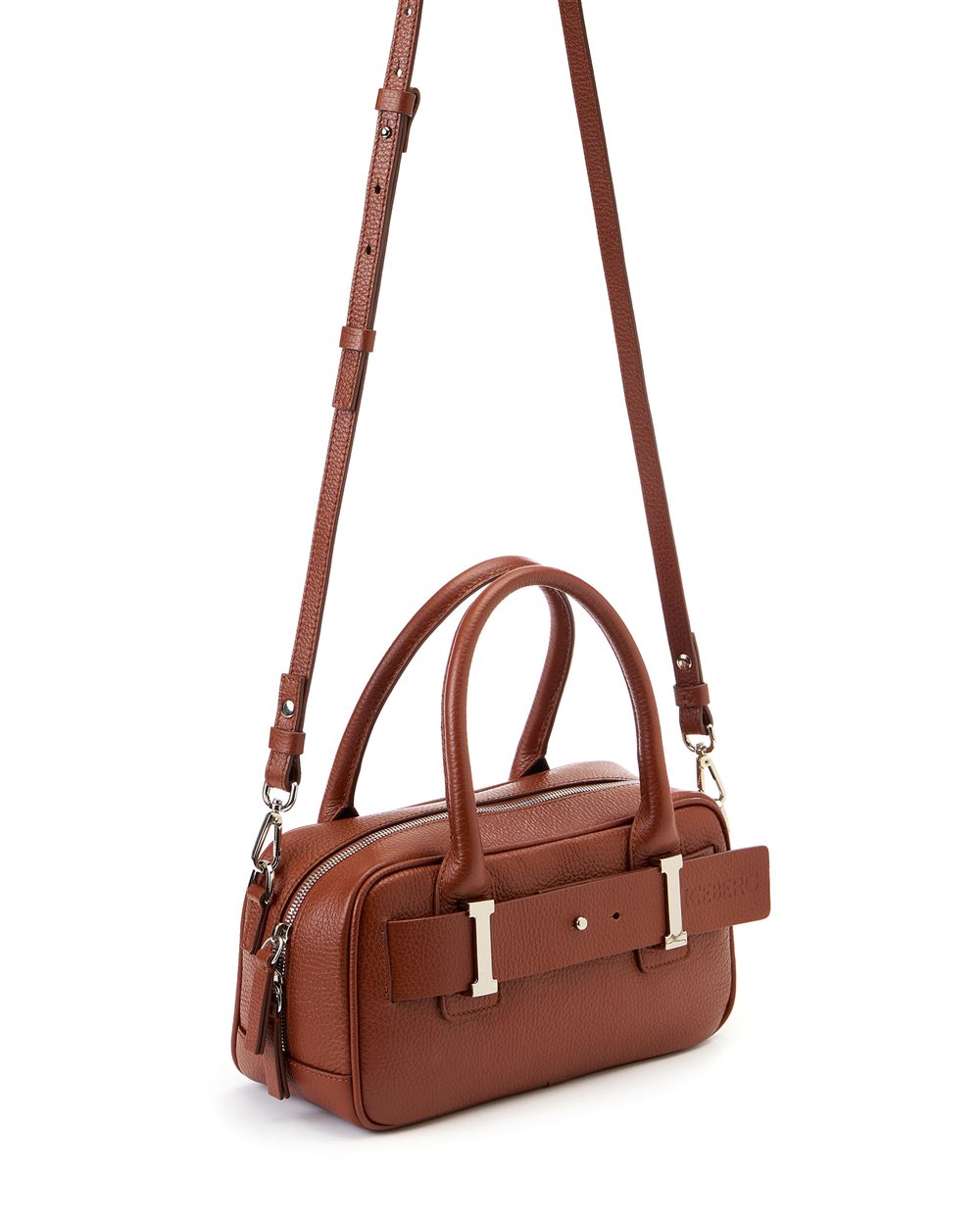Bolsa de Ombro em Pele Hazelnut "Prince" com Fivelas Logótipo "I" – Iceberg