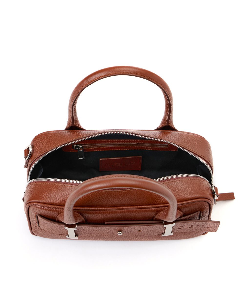 Bolsa de Ombro em Pele Hazelnut "Prince" com Fivelas Logótipo "I" – Iceberg