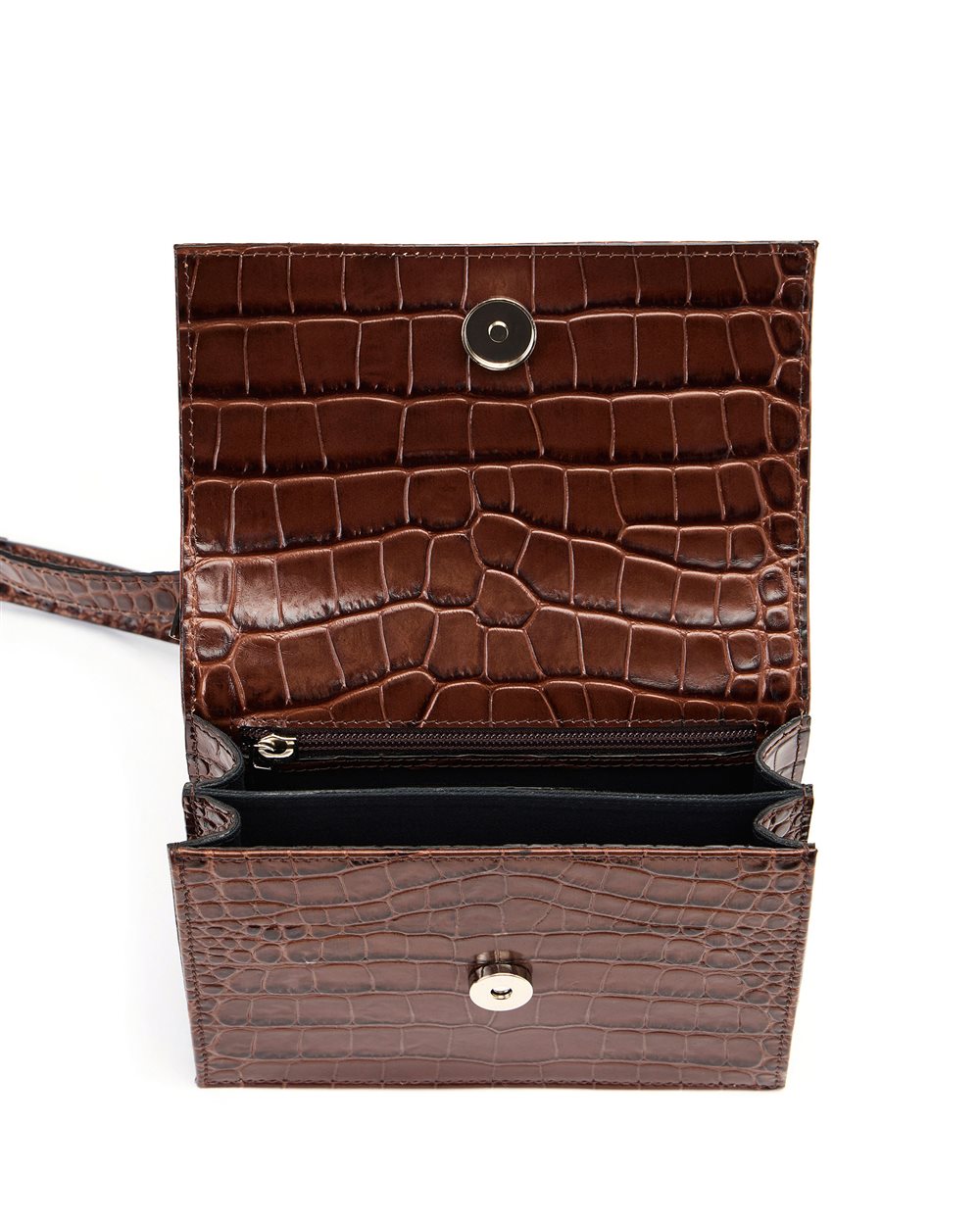 Mala Estruturada em Pele Castanha com Efeito Crocodilo e Placa Iceberg Milano Italia – Iceberg
