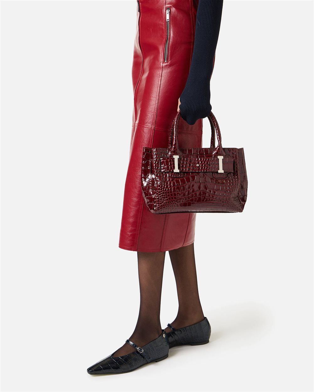 Shopper em Pele Burgundy com Fivelas Monogramadas – Iceberg