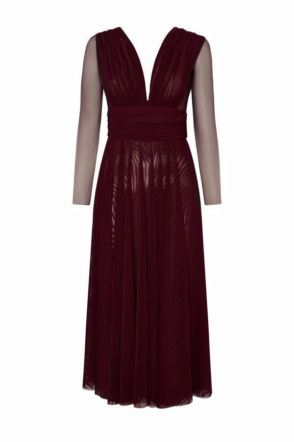 Vestido Midi Tull Burdeos - Masavi