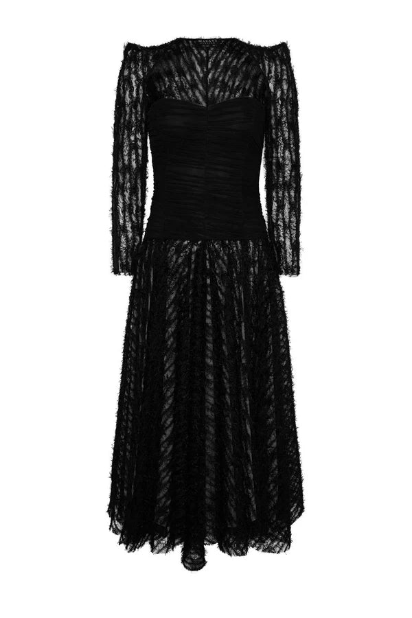 Vestido Largo Tull Poesia Negro - Masavi