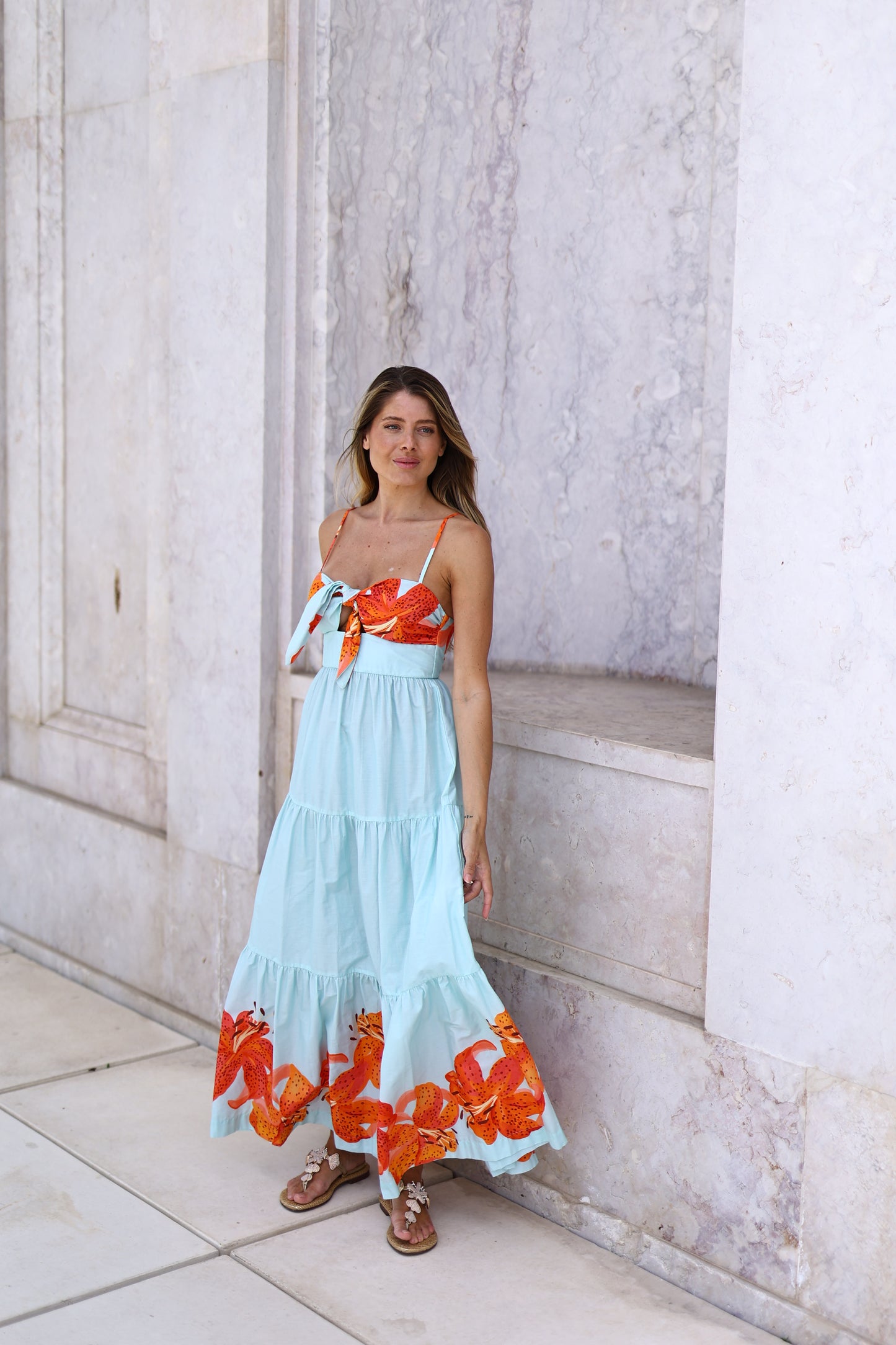Vestido Tricoline Estampa Lírios - Dress To