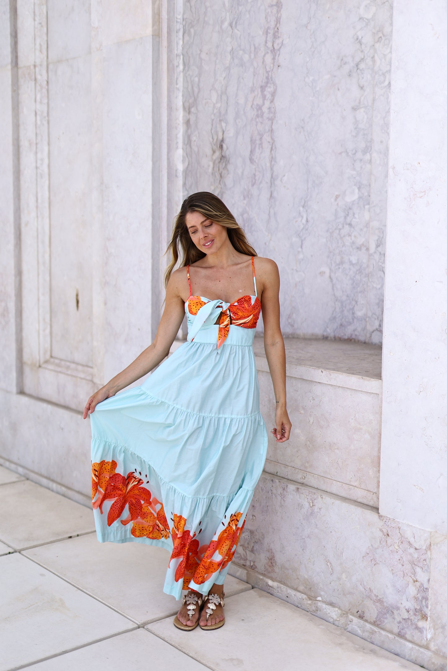 Vestido Tricoline Estampa Lírios - Dress To