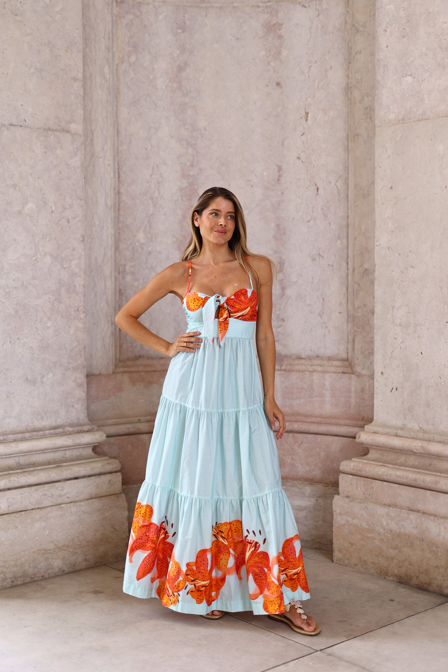Vestido Tricoline Estampa Lírios - Dress To