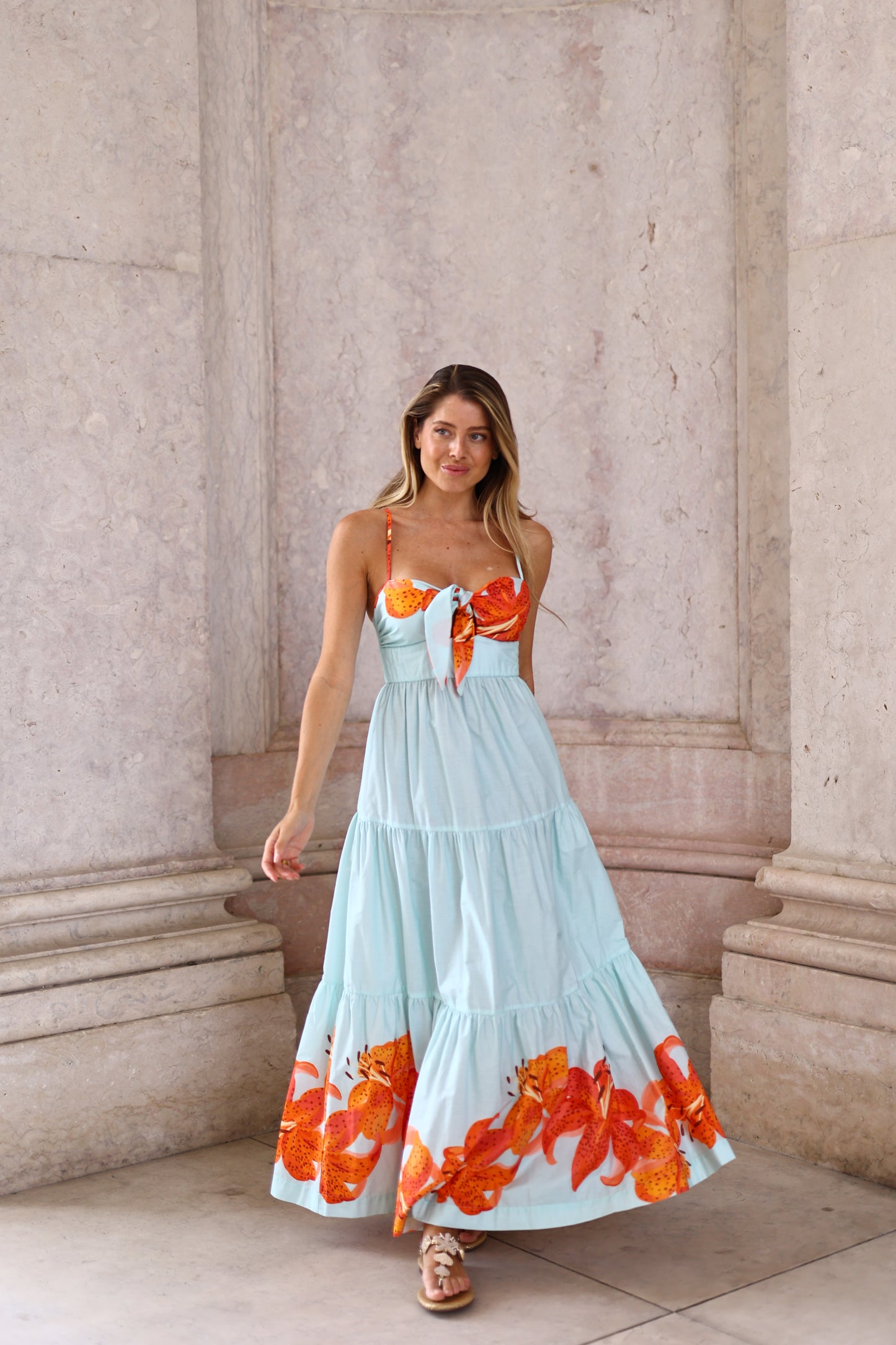 Vestido Tricoline Estampa Lírios - Dress To