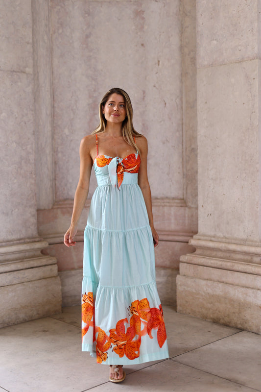 Vestido Tricoline Estampa Lírios - Dress To