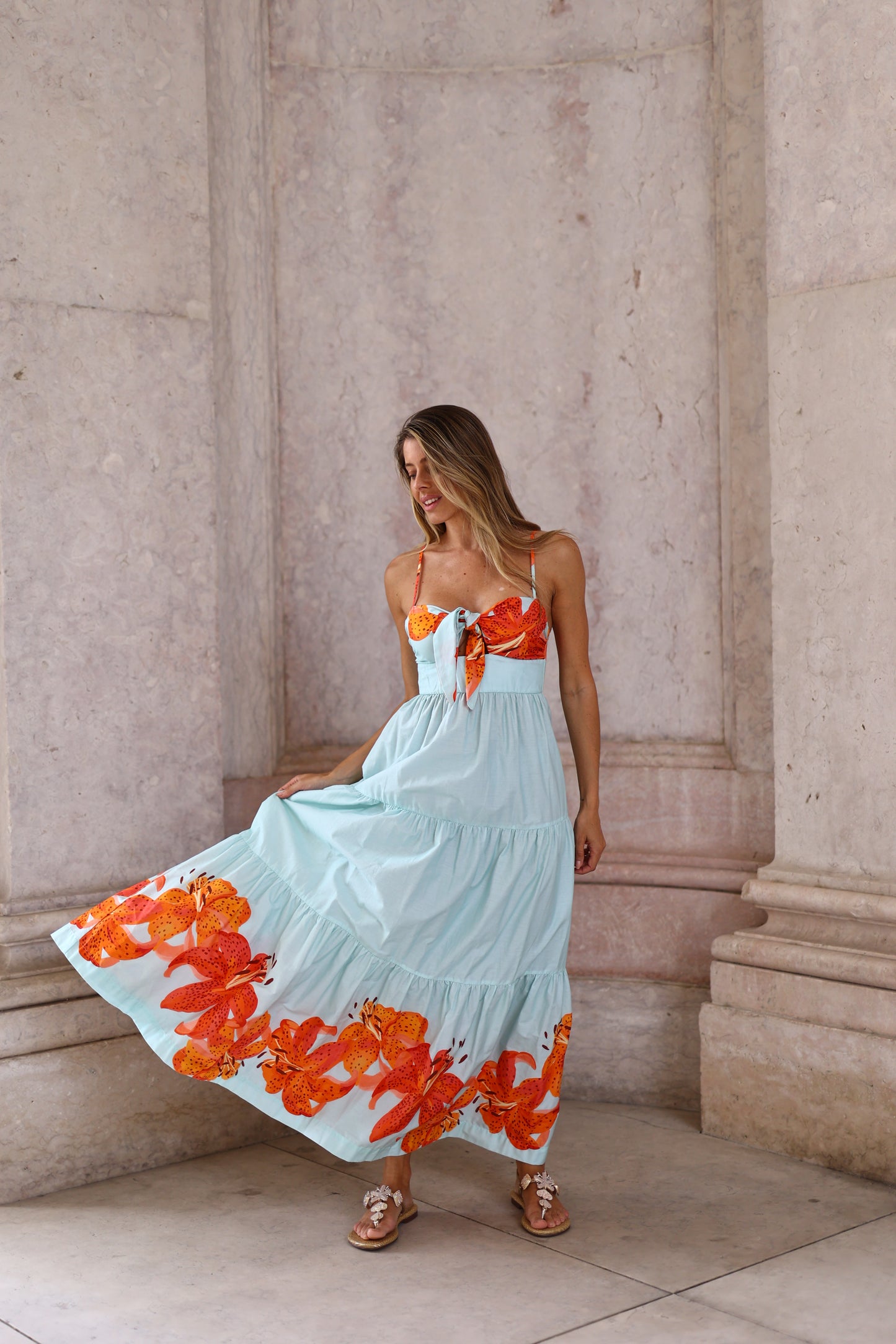 Vestido Tricoline Estampa Lírios - Dress To