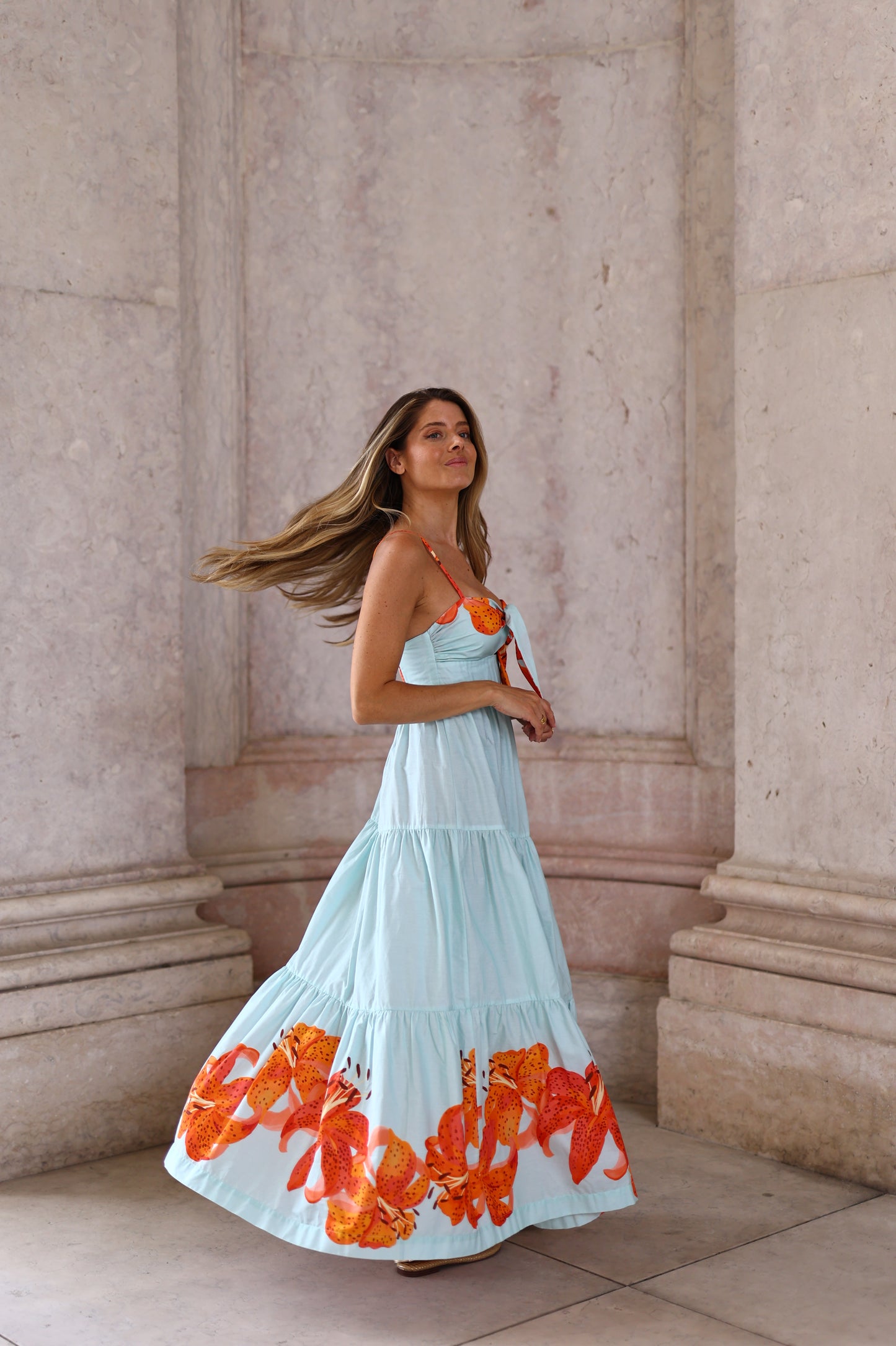 Vestido Tricoline Estampa Lírios - Dress To